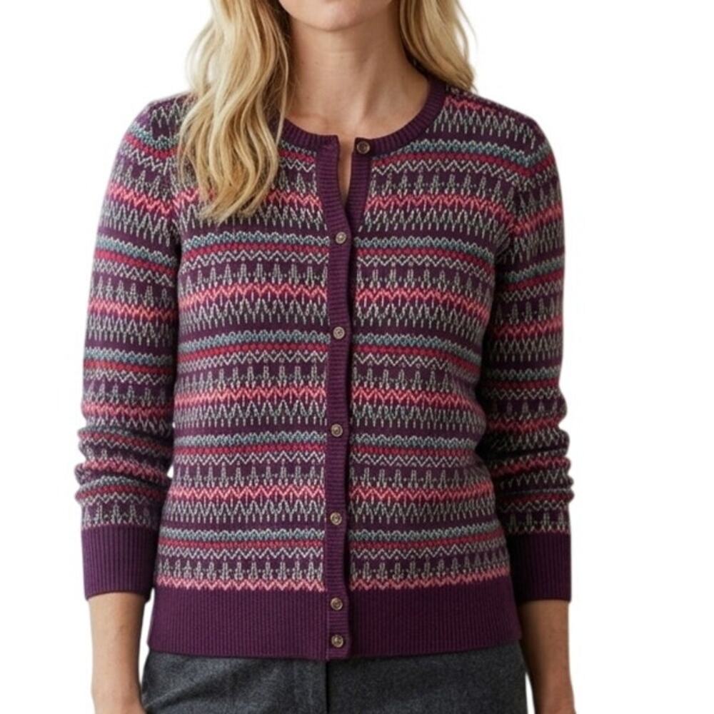 L.L. Bean Fair Isle Cardigan Womens Medium Cotton Cashmere Lightweight Sweater